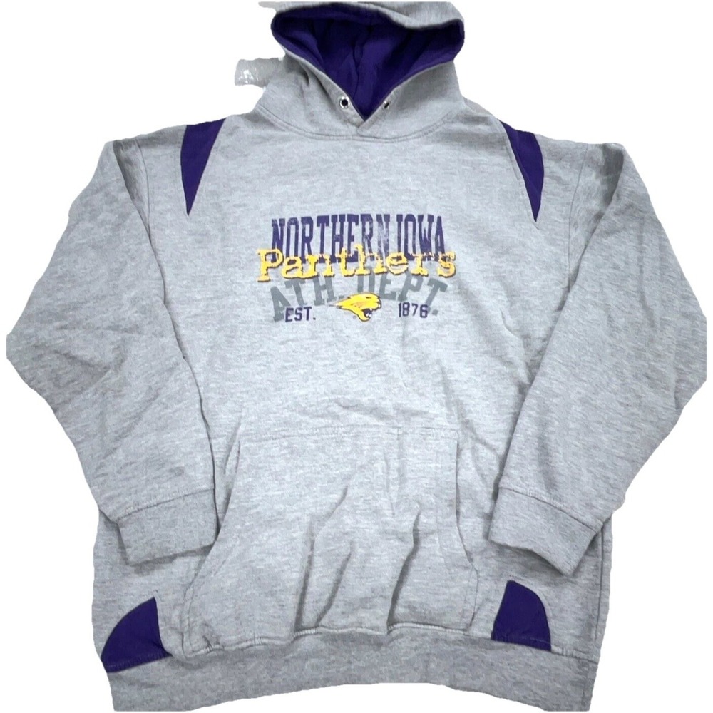 Northern Iowa Panthers Hoodie Men Large Gray Purple Sweatshirt Sweater UNI Y2K E
